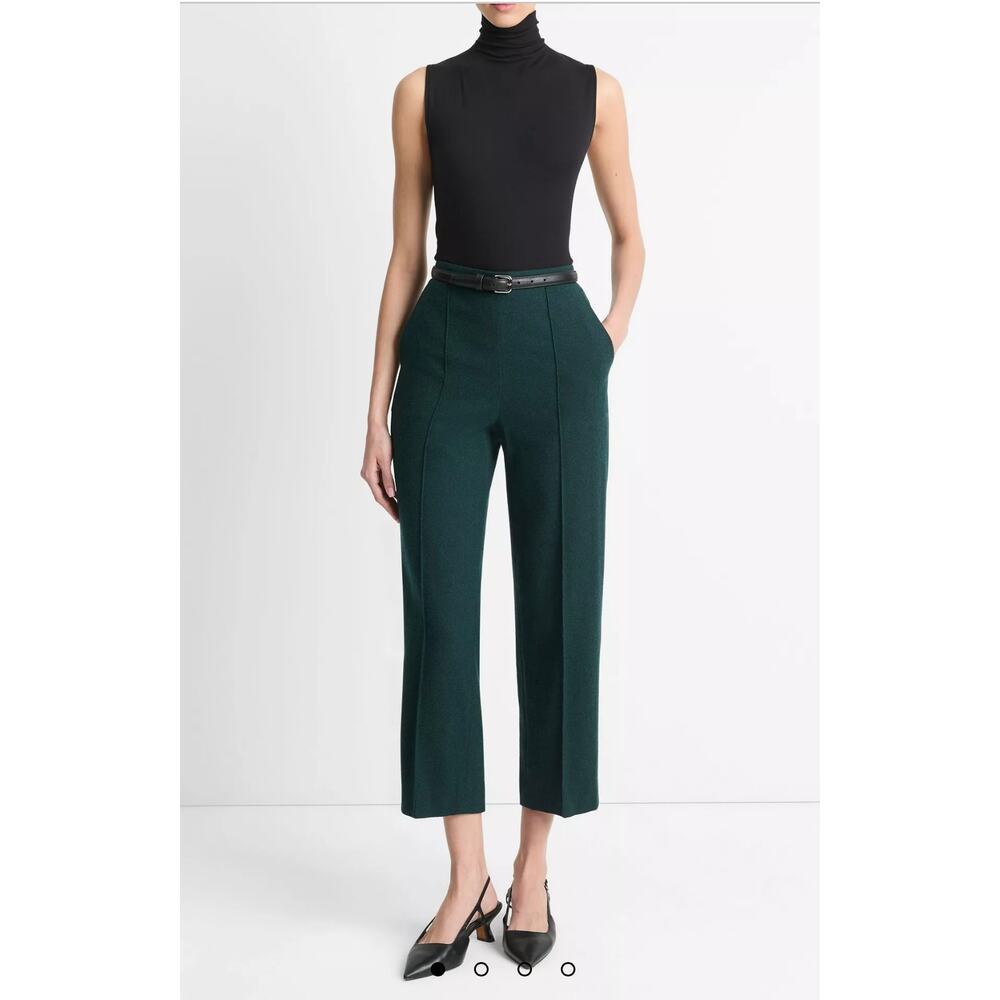 Vince Wool Pull-On Pant Sea Onyx Green Flannel Crop XS NWT Quiet Luxury Office